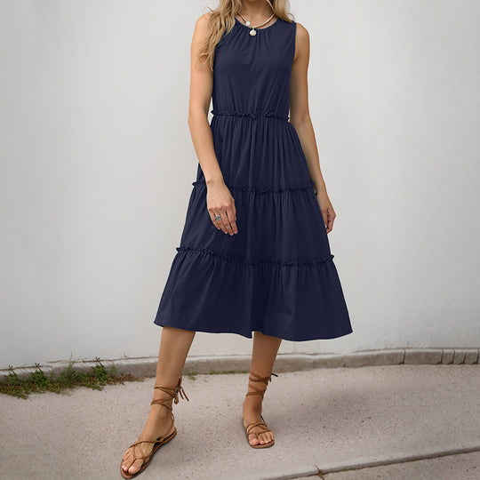 Damen Maxi-Kleid mit Rüschendetails und elastischem Taillenbund R&B
