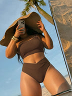 Damen Hochtailliertes Bikini-Set mit asymmetrischem Oberteil R&B