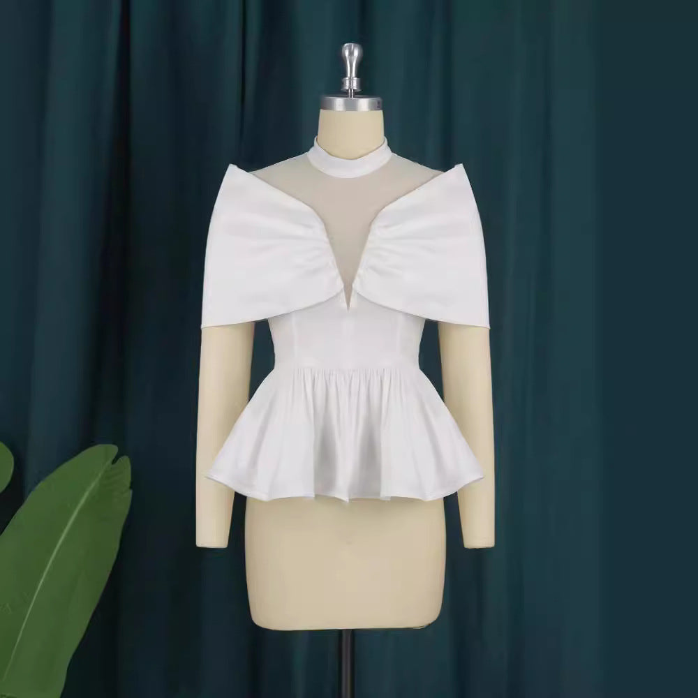 Damen elegante Peplum-Bluse mit transparenten Details R&B