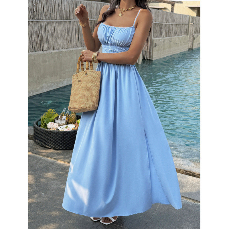 Damen Elegantes Maxikleid mit verstellbaren Spaghettiträgern und seitlichem Schlitz R&B