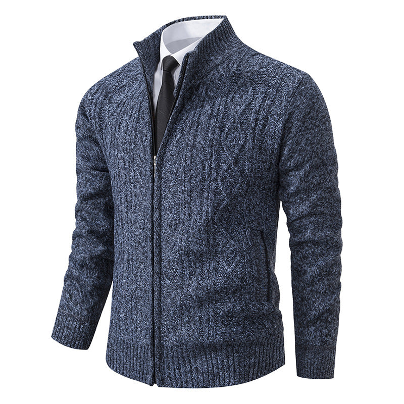 Herren Strickjacke mit Stehkragen und strukturierter Musterung R&B