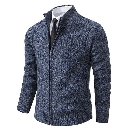 Herren Strickjacke mit Stehkragen und strukturierter Musterung R&B