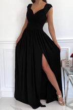R&B | Damen Abendkleid mit elegantem V-Ausschnitt und Rüschendetails