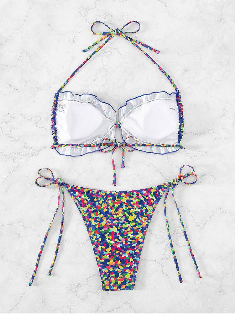 Damen Push-Up-Bikini mit verstellbaren Trägern und farbenfrohem Muster R&B