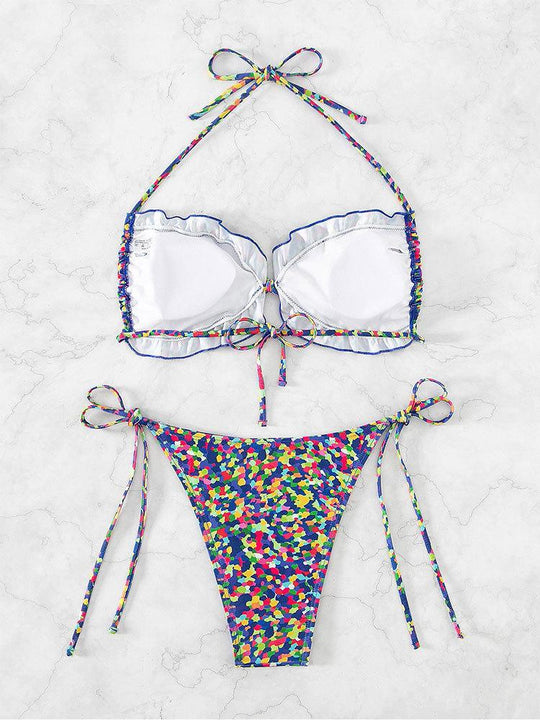 Damen Push-Up-Bikini mit verstellbaren Trägern und farbenfrohem Muster R&B
