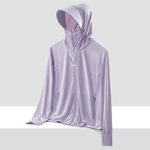 Damen nan leichte UV-Schutz Sonnenjacke mit Kapuze atmungsaktivem Funktionsstoff und Reißverschlusstaschen R&B