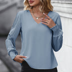 Damen Bluse mit V-Ausschnitt und raffinierter Rüschendetail R&B
