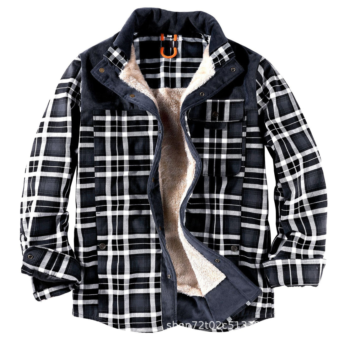 Herren gefütterte Karojacke mit Teddyfell-Hausschicht und praktischen Taschen R&B