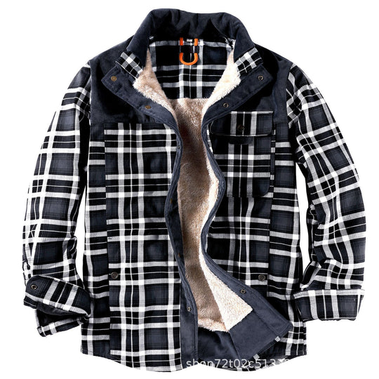 Herren gefütterte Karojacke mit Teddyfell-Hausschicht und praktischen Taschen R&B