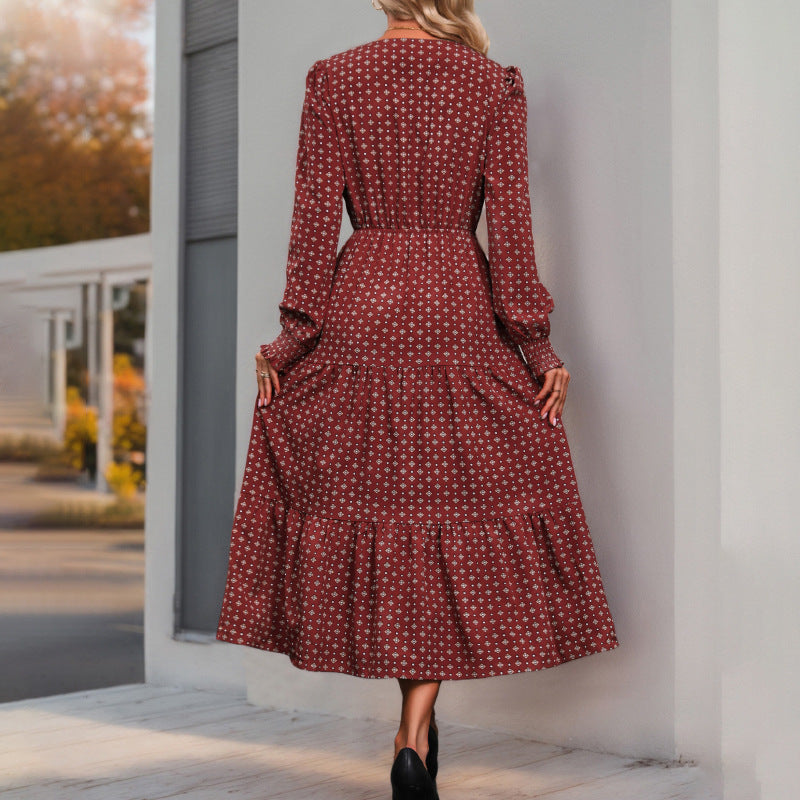 Damen Langarm-Wickelkleid mit floralen Details und Taillenbindung R&B