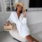 Damen Oversized Strandkleid mit tiefem V-Ausschnitt und schwingender Silhouette R&B