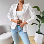 Damen nan transparenter Spitzenblazer mit Schalkragen und dreiviertellangen Ärmeln R&B