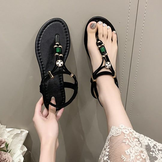 Damen elegante Zehentrenner-Sandalen mit funkelndem Strass R&B