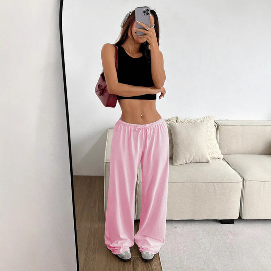 Damen lässiges Cropped-Oberteil und weite Hose Set R&B