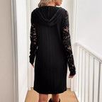 Damen Sweatkleid mit Spitzendetails und Kapuze R&B