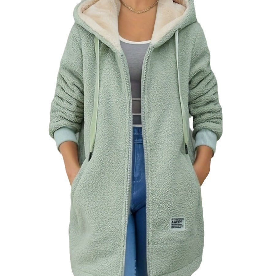 Damen Lässige Teddyjacke mit Kapuze und praktischen Taschen R&B
