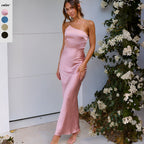Damen Einseitig geschnittenes Satin-Maxikleid mit elegantem Fall R&B