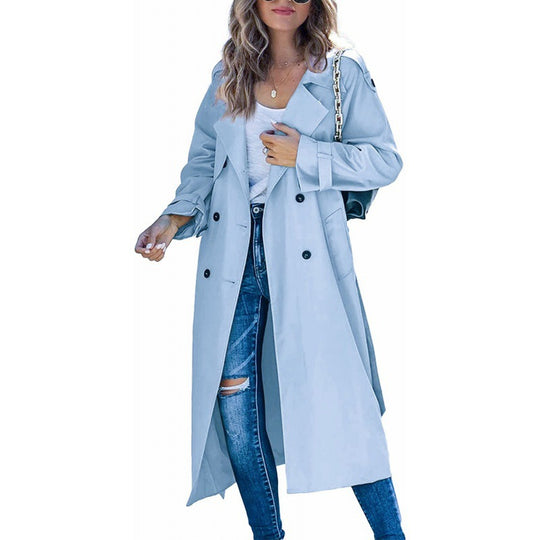 Damen eleganter Trenchcoat mit doppelt Reihe Knopfverschluss und Taillengürtel R&B
