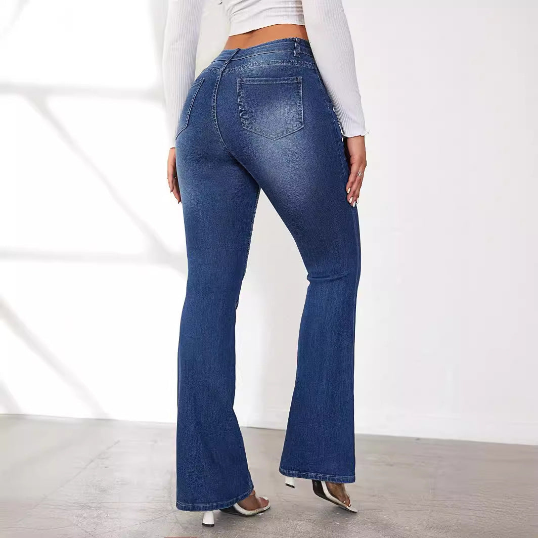 Damen Bootcut Jeans im Vintage-Stil mit hoher Taille R&B