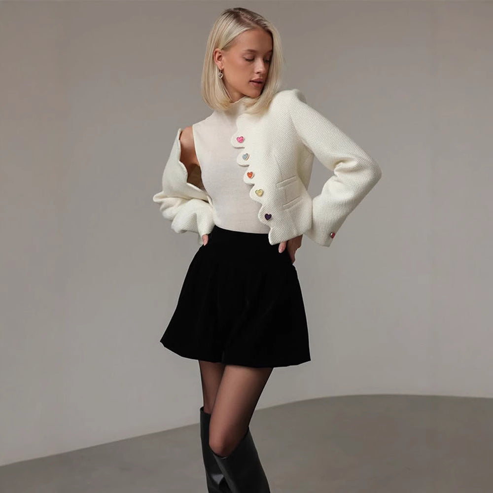 Damen elegante Strukturjacke mit farbigen Knöpfen R&B