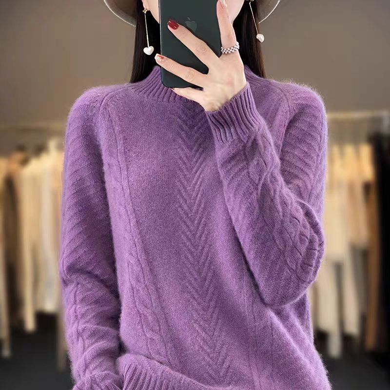 Damen Grobstrickpullover mit Zopfmuster und elegantem Rundhalsausschnitt R&B