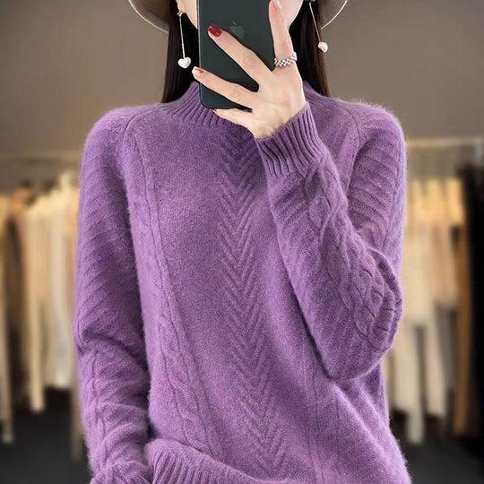 Damen Grobstrickpullover mit Zopfmuster und elegantem Rundhalsausschnitt R&B