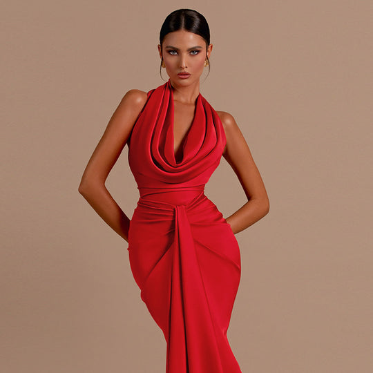 Damen Elegantes Wickel-Maxikleid mit tiefem V-Ausschnitt und figurbetonter Silhouette R&B
