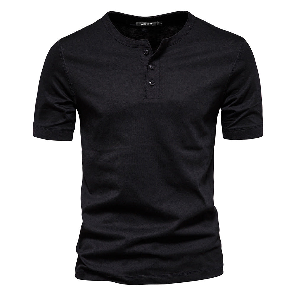 Herren nan schmal geschnittenes Kurzarmshirt mit kurzer Knopfleiste und geripptem Kragen aus Baumwollmix R&B