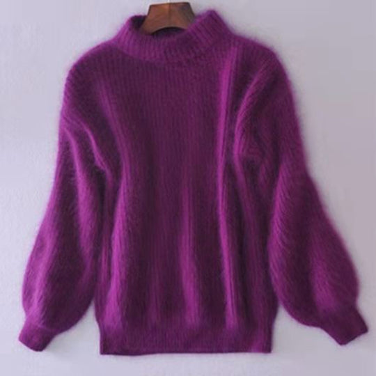 Damen Flauscher Rollkragenpullover mit Puffärmeln und strukturiertem Design R&B