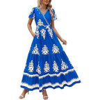 Damen Maxikleid mit V-Ausschnitt und kontrastierenden Stickdetails R&B