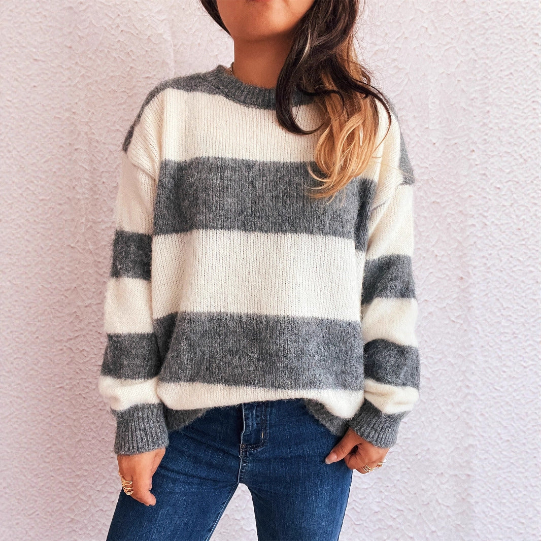 Damen lässiger Streifenpullover im Oversized-Schnitt R&B