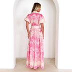 Damen Maxikleid mit floralem Print und eleganter Knopfleiste R&B
