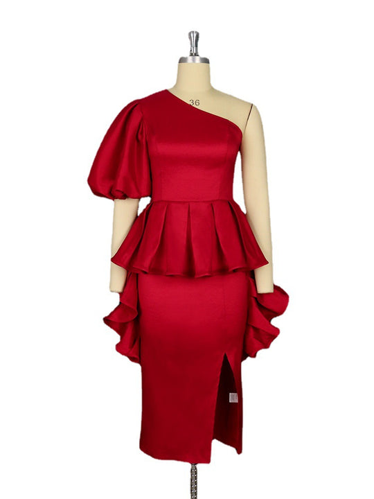 Damen Abendkleid mit asymmetrischem Saum und voluminösen Rüschendetails R&B