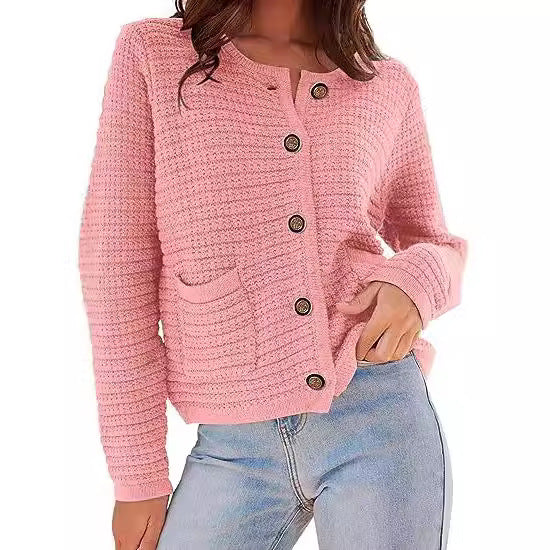 Damen Strickjacke mit dekorativen Knöpfen und praktischen Taschen R&B