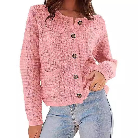 Damen Strickjacke mit dekorativen Knöpfen und praktischen Taschen R&B