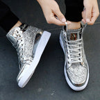 Damen Glitzernde High-Top Sneakers mit reflektierender Oberfläche und rutschfester Sohle