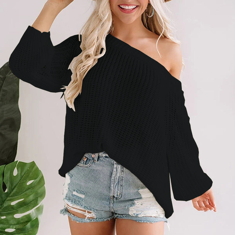 Damen luftiger Strickpullover mit asymmetrischem Schnitt R&B