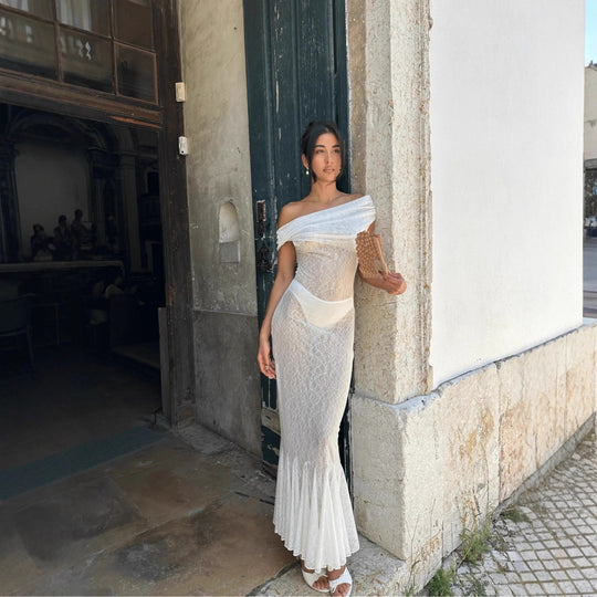 Damen Elegantes Maxikleid mit Off-Shoulder Design R&B