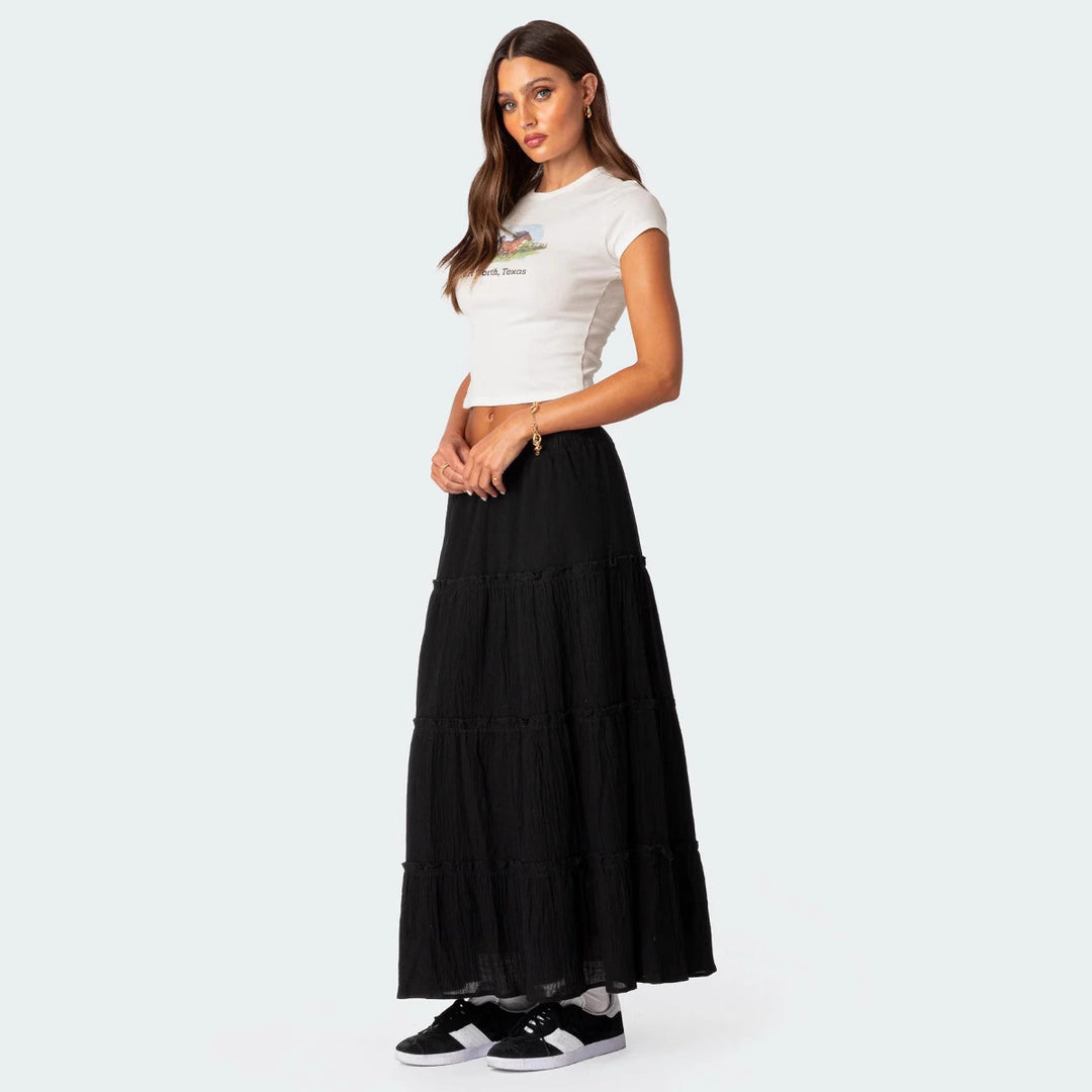 Damen luftiges Crop-Top mit bezauberndem Häkelmuster und schwingendem Saum R&B