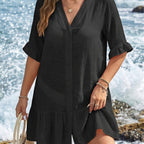 Damen luftiges Sommerkleid mit Knopfleiste und Rüschen R&B