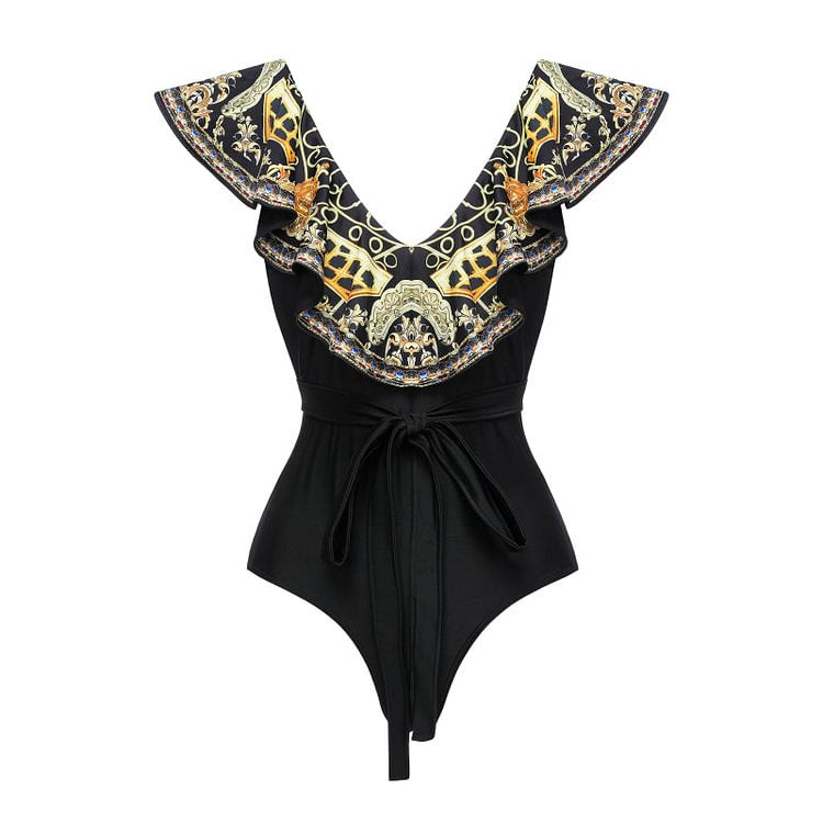 Damen Einteiler Badeanzug mit elegantem Design und passendem Wickeltuch R&B
