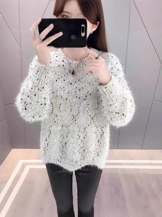 Damen Flauschiger Pulli mit einzigartigem Strukturdesign und funkelnden Akzenten R&B