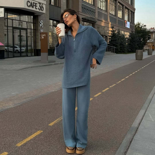 Damen lässiger Pullover mit halbem Reißverschluss und weitem Schnitt R&B