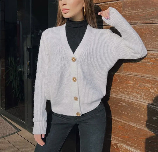 Damen Grobstrick-Cardigan mit Knöpfen R&B