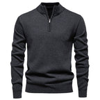 Herren feiner Strickpullover mit kurzem Reißverschluss und hohem Kragen R&B
