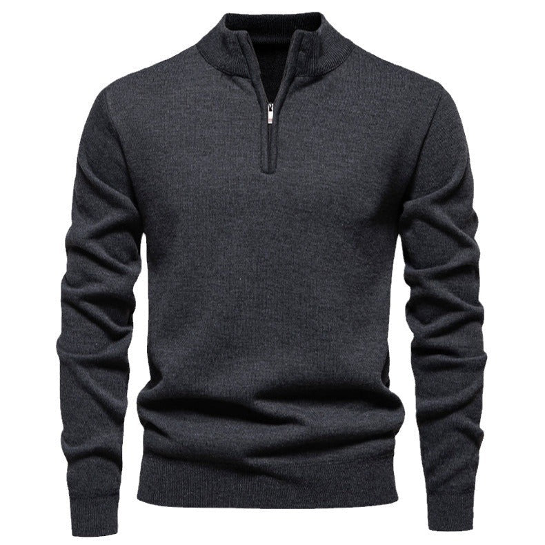 Herren feiner Strickpullover mit kurzem Reißverschluss und hohem Kragen R&B