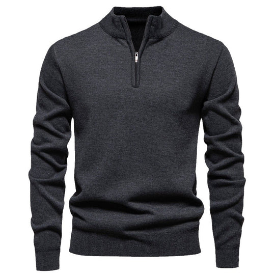 Herren feiner Strickpullover mit kurzem Reißverschluss und hohem Kragen R&B