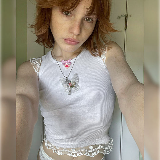 Damen zartes Crop-Top mit romantischer Spitzenkante R&B