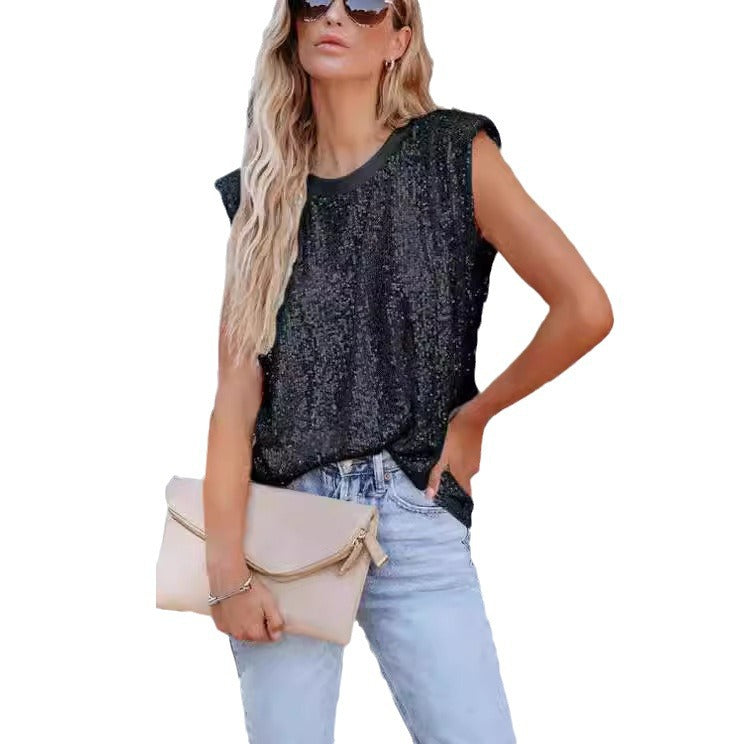 Damen Glitzernde Rundhalsbluse EB