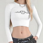 Damen cropped Langarmshirt mit raffinierter Grafik EB